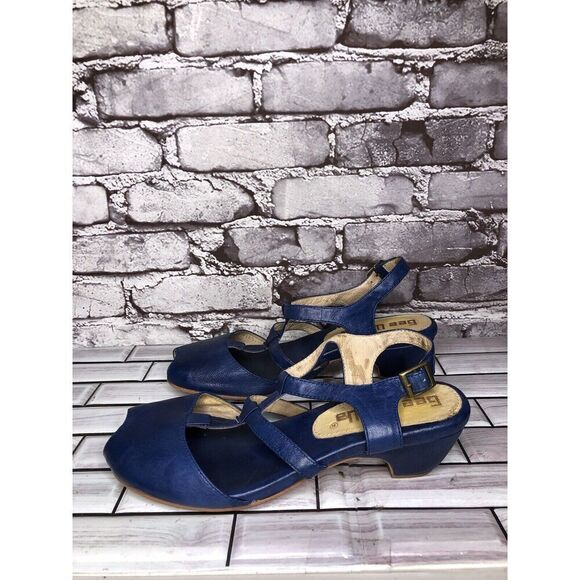 Anthropologie Gee Wawa Blue Leather Peep Toe Heel Strap Sandals Women Sz 10M US - Picture 6 of 16
